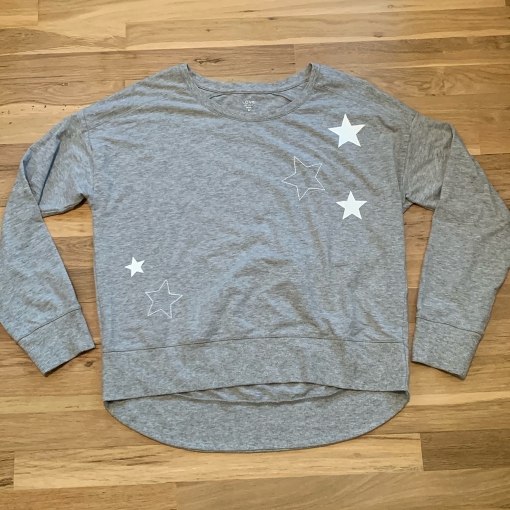 Gap Long Sleeve Drop Shoulder Star Patterned Sweatshirt Gray Women’s M